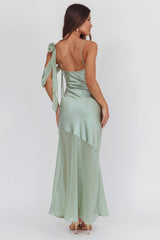 Gilded Dream Shoulder Detail Chiffon Hem Maxi Dress Sage