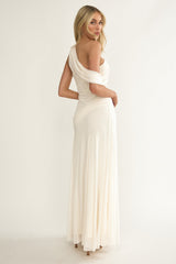 Anaisa Asymmetric Neckline Draped Maxi Dress Oyster