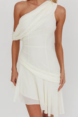 Anaisa One-Shoulder Draped Mini Dress Cream