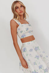 Dixon Pintuck Pleat Crop Top Floral Beige