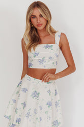 Dixon Pintuck Pleat Crop Top Floral Beige