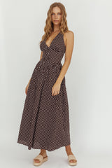 Clarette Basque Waist Open Back Maxi Dress Spotted Chocolate