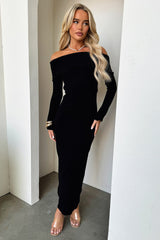 Aaliyah Off Shoulder Knit Maxi Dress - Black