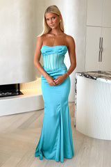 Aderyn Satin Corset Maxi Dress - Teal