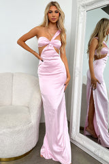 Alexia One Shoulder Satin Maxi Dress - Pink