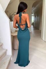 Amedeo Plunge Halter Neck Maxi Dress - Emerald