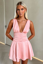 Jane Satin Mini Dress - Baby Pink