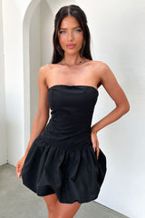 Kloe Bubble Skirt Strapless Mini Dress - Black