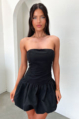 Kloe Bubble Skirt Strapless Mini Dress - Black
