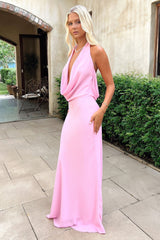 Mirella Plunge Halter Neck Maxi Dress - Pink