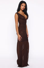 Just A Peak Mesh Maxi Dress Chocolate