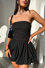 Olicia Strapless Bubble Skirt Mini Dress - Black