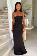 Ophelia Strapless Embellished Satin Maxi Dress - Black