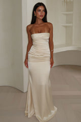 Ophelia Strapless Embellished Satin Maxi Dress - Champagne