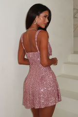 Sarah V-Neck Sequin Mini Dress - Baby Pink