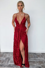 Scarlett Halter Maxi Dress - Burgundy