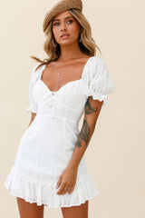 Hayden Puff Sleeve Eyelet Embroidery Dress White