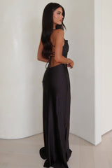 Starlette Cowl Neck Satin Maxi Dress - Black