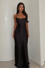 Starlette Cowl Neck Satin Maxi Dress - Black