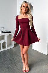 Tabitha Long Sleeve Mini Dress - Burgundy