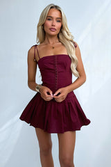Yaz Pleated Mini Dress - Burgundy