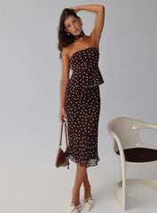 Sydni Midi Bias Cut Skirt Chocolate / Pink Polka