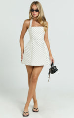 Dante Mini Dress - Halter Neck Tie Tulip Skirt Dress in White Polkadot