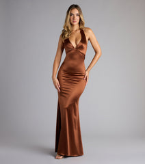Eloise Satin V-Neck Halter Mermaid Formal Dress
