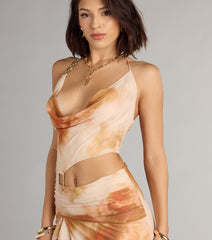 Golden Hour Glow Abstract Print Cutout Midi Dress