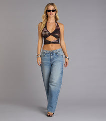 Fierce Moves Abstract Print Cutout Halter Top