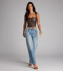 No Rules Just Looks Lace-Up Corset Top