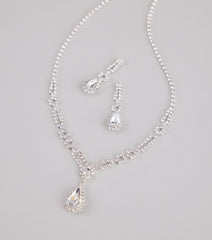 Crown Jewel Teardrop Necklace And Earrings Set