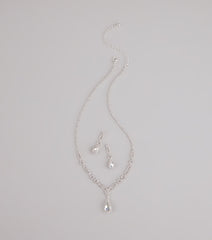 Crown Jewel Teardrop Necklace And Earrings Set