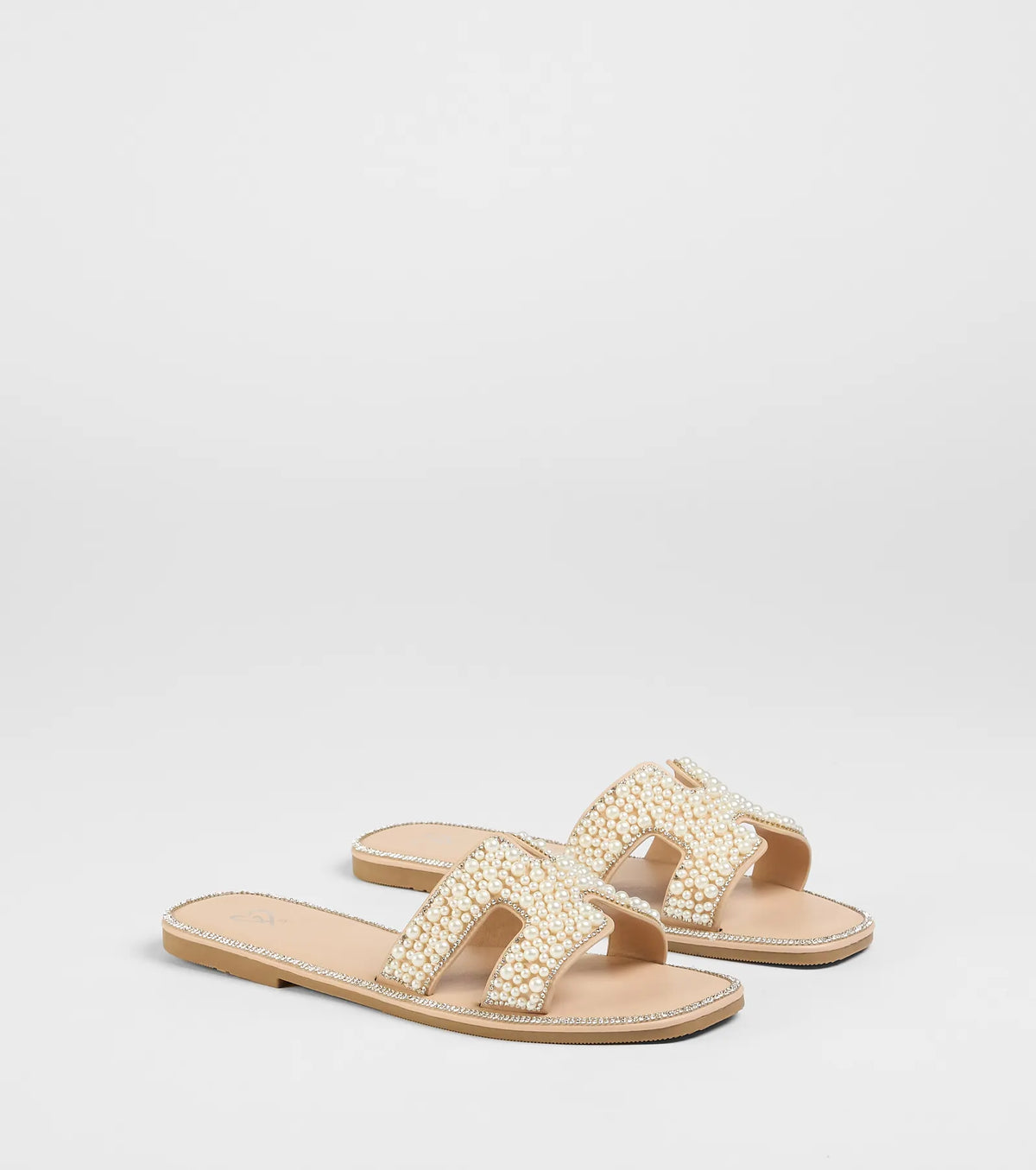 Simple Poise Faux Pearl Rhinestone Flat Sandals