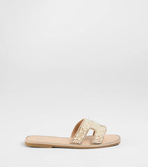 Simple Poise Faux Pearl Rhinestone Flat Sandals