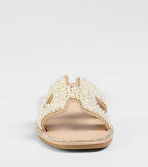 Simple Poise Faux Pearl Rhinestone Flat Sandals