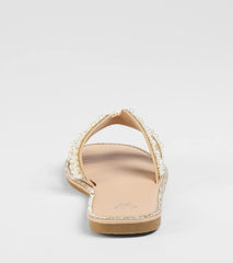 Simple Poise Faux Pearl Rhinestone Flat Sandals