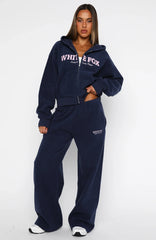 Just For Now Fleece Boxy Zip Front Hoodie Navy