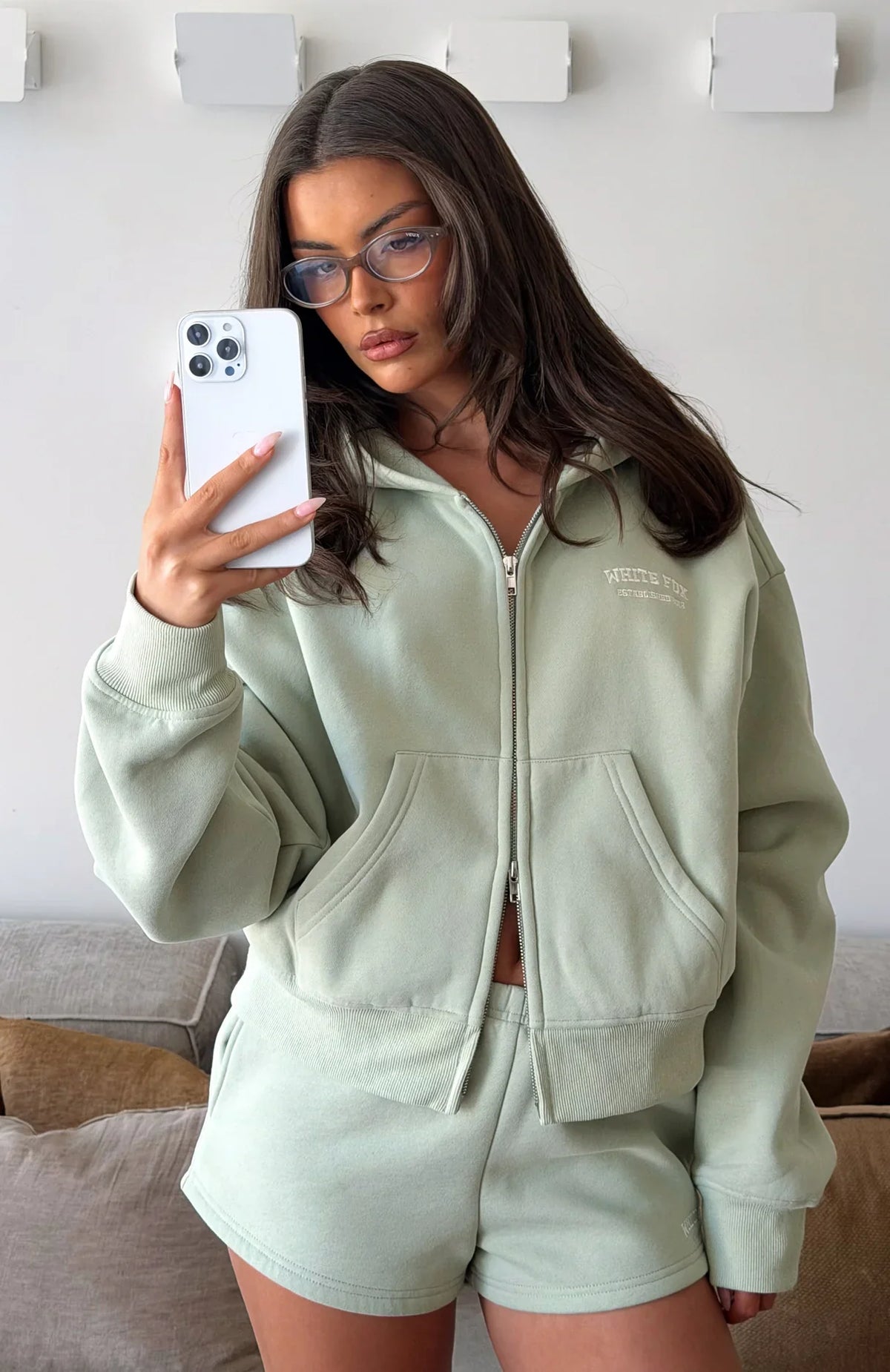 Can't Miss It Boxy Zip Front Hoodie Sage