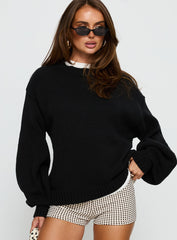 Harmony Balloon Sleeve Knit Sweater Black