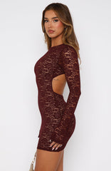 Naughty Or Nice Long Sleeve Lace Mini Dress Burgundy