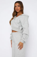 Stay Lifted Cropped Hoodie Dark Grey Marle
