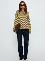 Settle Down Long Sleeve Top Yellow / Brown Stripe