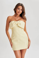 MESHKI Elizabeth Tweed Bow Mini Dress - Lemon