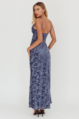Well Versed Burnout Velvet Maxi Dress Slate Blue