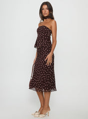 Sydni Midi Bias Cut Skirt Chocolate / Pink Polka
