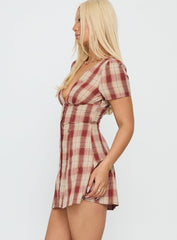 Twist Of Fate V Neck Mini Dress Plaid