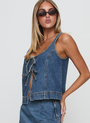 Stefenie Denim Tie Top Mid Wash