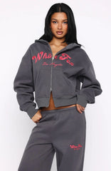 Through Thick And Thin Boxy Zip Front Hoodie Volcanic