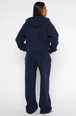 Just For Now Fleece Wide Leg Sweatpants Navy